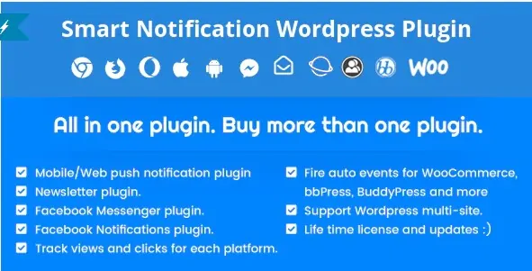 Smart Notification Wordpress Plugin. Web & Mobile Push, FB Messenger, FB Notification & Newsletter.