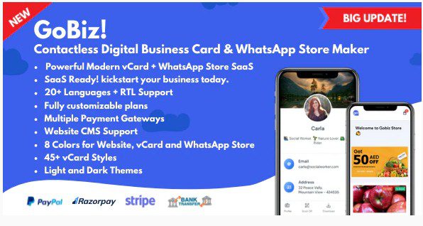 GoBiz - цифровая визитка + Конструктор магазинов WhatsApp - SaaS - vCard Builder